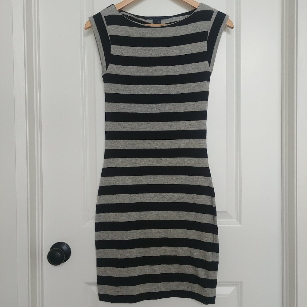 NEW TAGS French Connection fitted stretch cotton grey black striped mini…